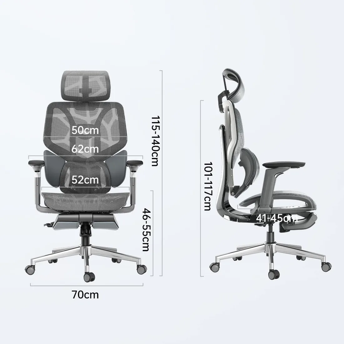 Hbada Silla de oficina ergonómica elástica con ajuste adaptativo en la espalda, soporte lumbar, silla de computadora de malla transpirable de alta densidad con balancín de 115° (gris)
