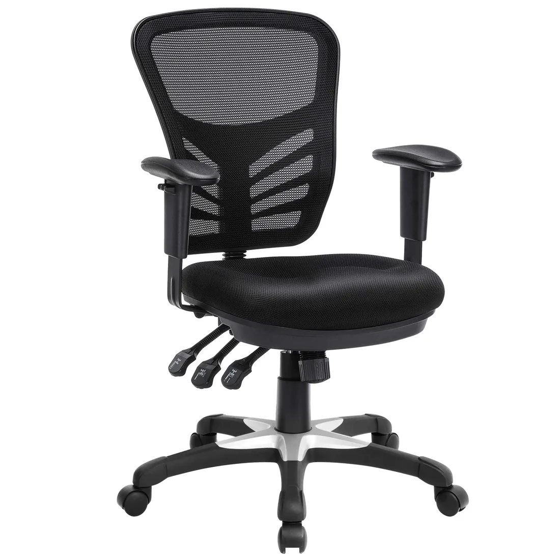 SONGMICS Silla de Oficina ergonómica, Silla de Escritorio, Ajustables Apoyabrazos, Soporte lumbar, Altura del Respaldo Ajustable, Inclinación del respaldo y bloqueo de posición, Negro OBN52BK